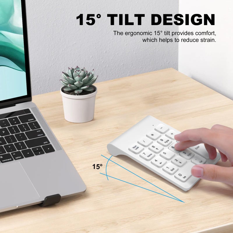 TRELC Wireless Numeric Keypad, Mini 2.4G 18 Keys Number Pad, Portable Silent Financial Accounting Numeric Keypad Keyboard Extensions with Wireless Mouse for Laptop, PC, Desktop, Notebook (White) - Image 3
